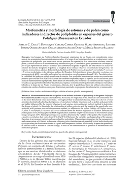 Morfometría Y Morfología De Estomas Y De Polen Como Indicadores Indirectos De Poliploidía En Especies Del Género Polylepis (Rosaceae) En Ecuador