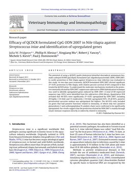 Efficacy of QCDCR Formulated Cpg ODN 2007 in Nile Tilapia Against Streptococcus Iniae and Identification of Upregulated Genes