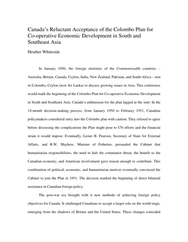 Canada's Reluctant Acceptance of the Colombo Plan for Co-Operative Economic Development in South and Southeast Asia