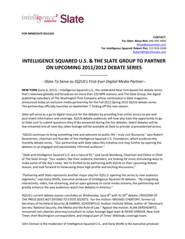 Intelligence Squared U.S. & the Slate Group to Partner