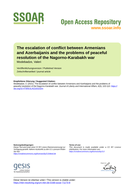 The Escalation of Conflict Between Armenians and Azerbaijanis and the Problems of Peaceful Resolution of the Nagorno-Karabakh War Modebadze, Valeri