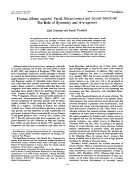 Homo Sapiens} Facial Attractiveness and Sexual Selection: the Role of Symmetry and Averageness