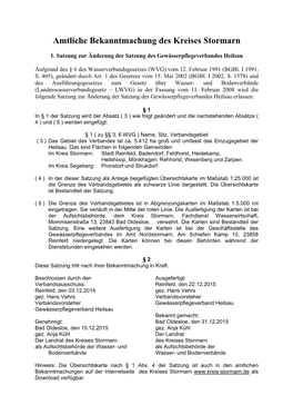 Änderung Der Satzung Des Gewässerpflegeverbandes Heilsau