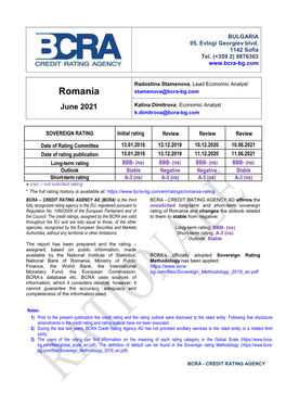 BCRA Changes the Outlook of Romania's Rating BBB-(Ns)