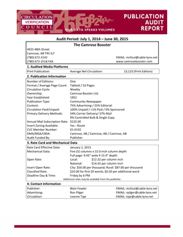 Audit Period: July 1, 2014 – June 30, 2015 the Camrose Booster