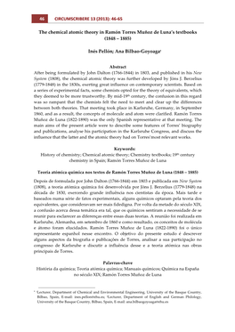 (2013): 46-‐65 the Chemical Atomic Theory in Ramón Torres Muñoz De