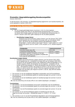 Promotie-/Degradatieregeling Bondscompetitie Seizoen 2020-2021