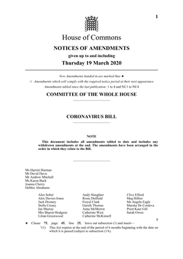 Notices of Amendments As at 19 March 2020