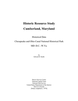 Historic Resource Study Cumberland, Maryland