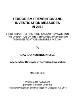 Terrorism Prevention and Investigation Measures in 2012