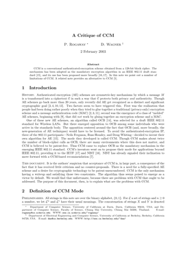 A Critique of CCM 1 Introduction 2 Definition of CCM Mode