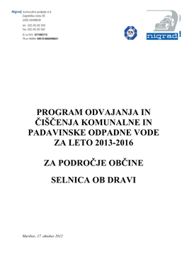 Program Odvajanja in Čiščenja Komunalne in Padavinske Odpadne Vode Za Leto 2013-2016