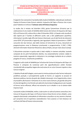 Studio Di Fattibilità Per L'istituzione Del Comune