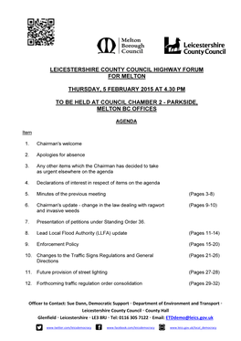 Leicestershire County Council Highway Forum for Melton