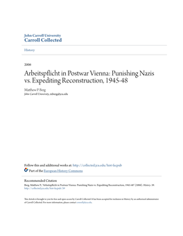 Arbeitspflicht in Postwar Vienna: Punishing Nazis Vs