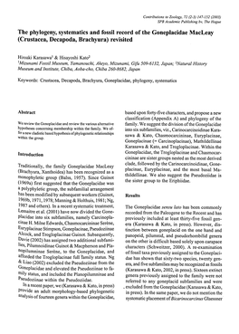 The Phylogeny, Systematics Goneplacidae Macleay (Crustacea