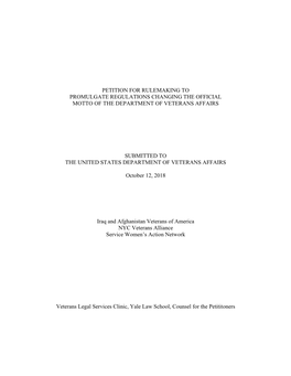 Petition for Rulemaking to Promulgate Regulations Changing the Official Motto of the Department of Veterans Affairs