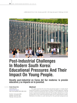 Post-Industrial Challenges in Modern South Korea: Educational Pressures and Their Impact on Young People