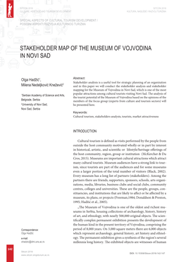 Stakeholder Map of the Museum of Vojvodina in Novi Sad