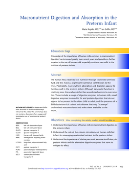 Macronutrient Digestion and Absorption in the Preterm Infant