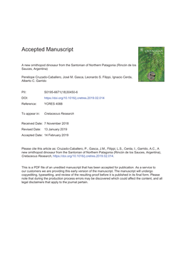 A New Ornithopod Dinosaur from the Santonian of Northern Patagonia (Rincón De