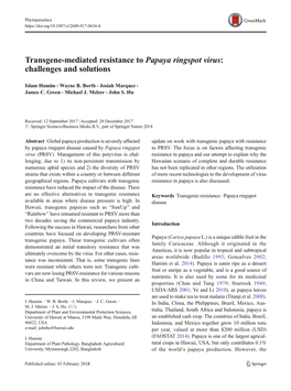 Transgene-Mediated Resistance to Papaya Ringspot Virus: Challenges and Solutions