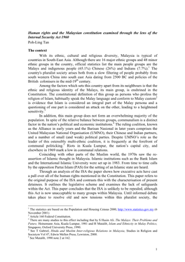 Human Rights and the Malaysian Constitution Examined Through the Lens of the Internal Security Act 1960 Poh-Ling Tan