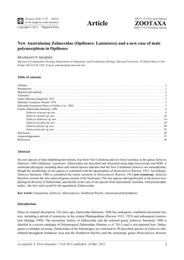 New Australasian Zalmoxidae (Opiliones: Laniatores) and a New Case of Male Polymorphism in Opiliones