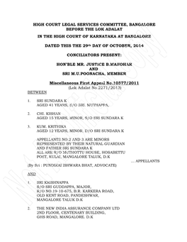 High Court Legal Services Committee, Bangalore Before the Lok Adalat