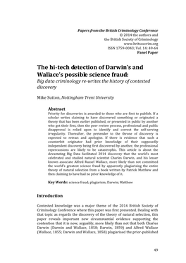 The Hi-Tech Detection of Darwin's and Wallace's Possible Science Fraud