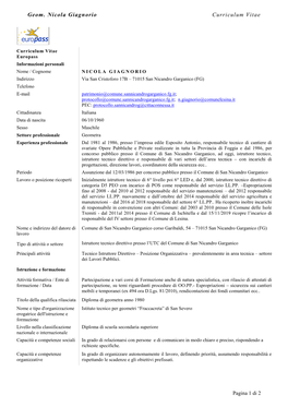 Geom. Nicola Giagnorio Curriculum Vitae