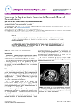 Unexpected Cardiac Arrest Due to Extrapericardial Tamponade