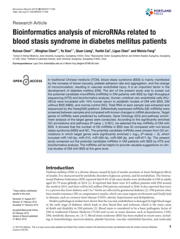 Bioinformatics Analysis of Micrornas Related to Blood Stasis Syndrome in Diabetes Mellitus Patients
