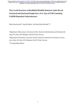 The Crystal Structures of Bacillithiol Disulfide Reductase Ypda Reveal Structural and Functional Insight Into a New Type of FAD