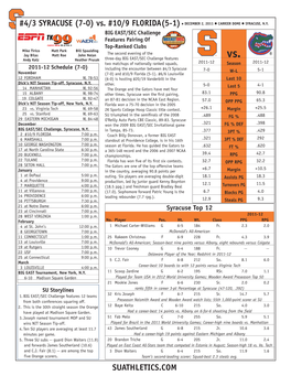 Vs. #10/9 FLORIDA(5-1) DECEMBER 2, 2011 CARRIER DOME