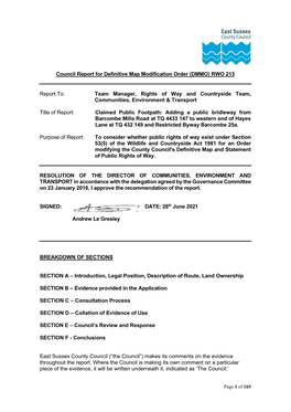 Council Report for Definitive Map Modification Order (DMMO) RWO 213