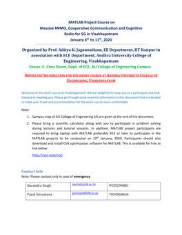 MATLAB Project Course on Massive MIMO, Cooperative Communication and Cognitive Radio for 5G in Visakhapatnam January 6Th to 11Th, 2020