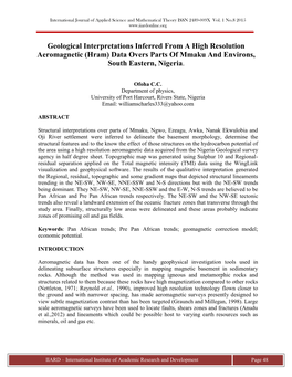 Geological Interpretations Inferred from a High Resolution Aeromagnetic (Hram) Data Overs Parts of Mmaku and Environs, South Eastern, Nigeria