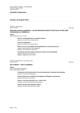 Scientific Programme Sunday, 26 August 2018 Neonatal Seizure