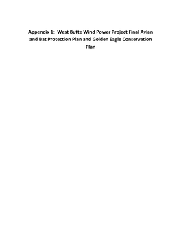 West Butte Wind Power Project Final Avian and Bat Protection Plan and Golden Eagle Conservation Plan