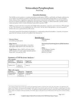 Sodium Phosphates, a Precursor, Were Reviewed in 1995 and Again in 2001