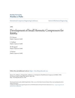 Development of Small Hermetic Compressors for R600a P