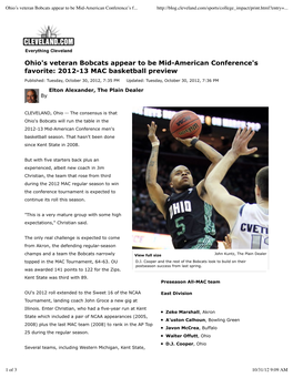 Ohio's Veteran Bobcats Appear to Be Mid-American Conference's Favorite: 2012-13 MAC Basketball Preview