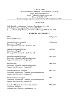 TED ATKINSON Associate Professor of English, Mississippi State