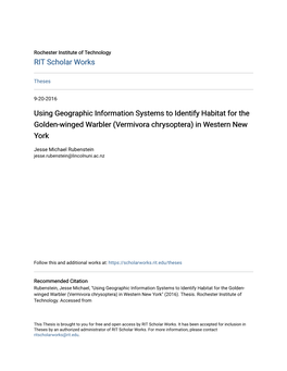 Using Geographic Information Systems to Identify Habitat for the Golden-Winged Warbler (Vermivora Chrysoptera) in Western New York