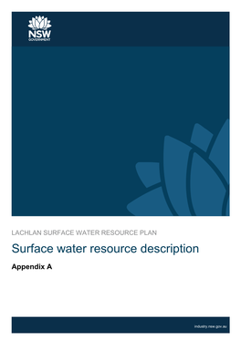 Lachlan Water Resource Plan Covers the Surface Water Sources of the Lachlan Valley