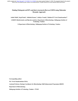 Finding Pathogenic Nssnp's and Their Structural Effect on COPS2 Using Molecular Dynamic Approach