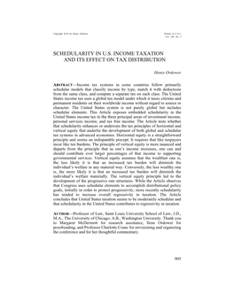 Schedularity in U.S. Income Taxation and Its Effect on Tax Distribution