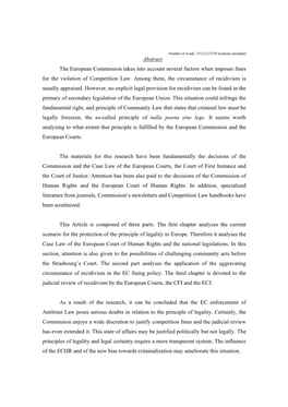 Abstract the European Commission Takes Into Account Several Factors When Imposes Fines for the Violation of Competition Law