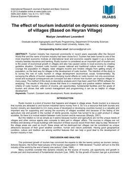 The Effect of Tourism Industrial on Dynamic Economy of Villages (Based on Heyran Village)